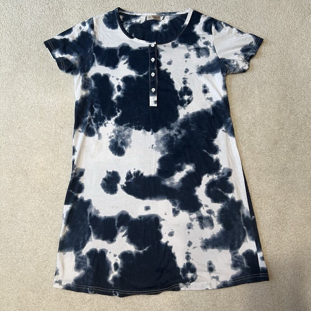 ENJOYNIGHT Women's Medium Tie Dye Blue Short Sleeve Nightgown Sleep Shirt Dress